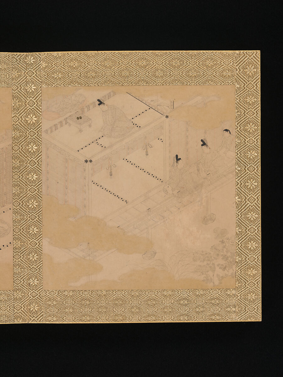 Albums of scenes from The Tale of Genji, Tosa Mitsunori (Japanese, 1583–1638), Two albums of thirty leaves; ink, red pigment, and gold on paper, Japan