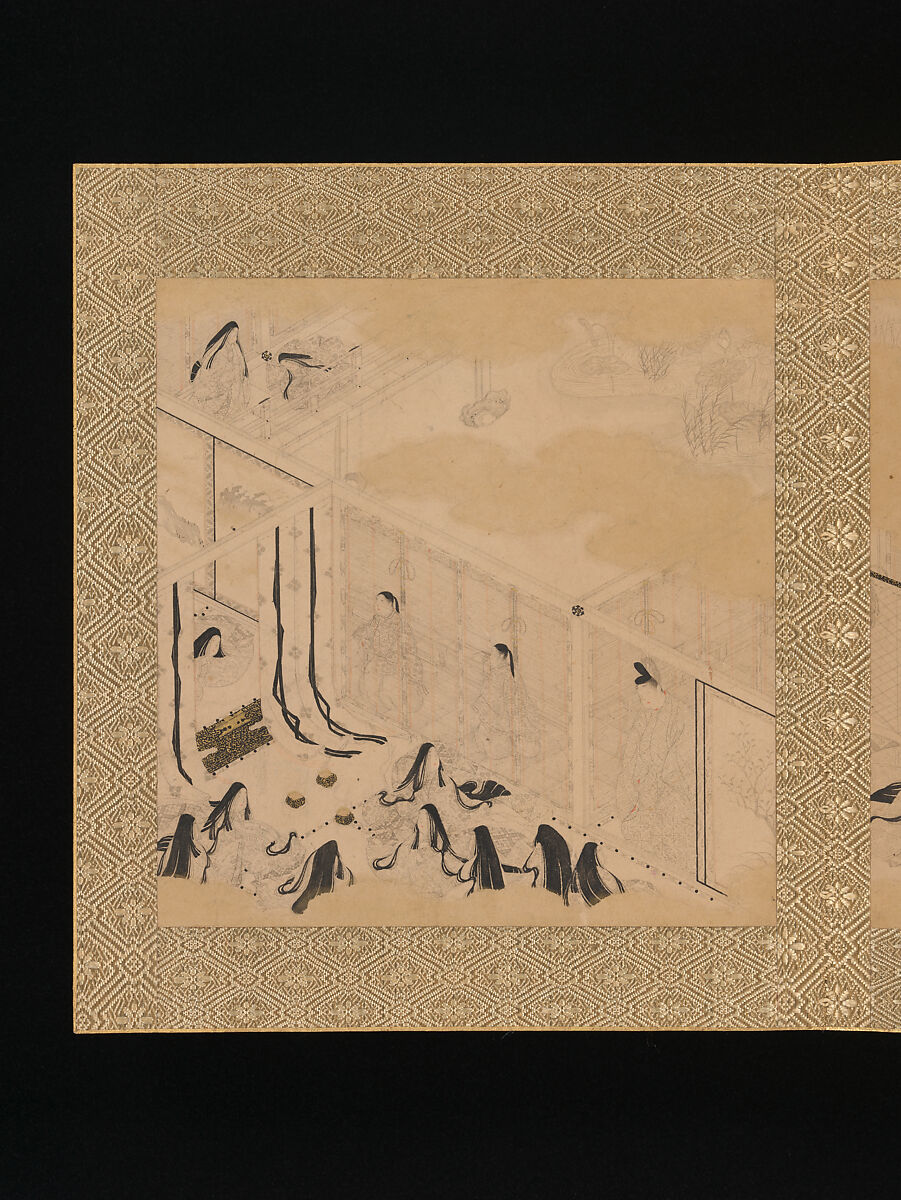 Albums of scenes from The Tale of Genji, Tosa Mitsunori (Japanese, 1583–1638), Two albums of thirty leaves; ink, red pigment, and gold on paper, Japan