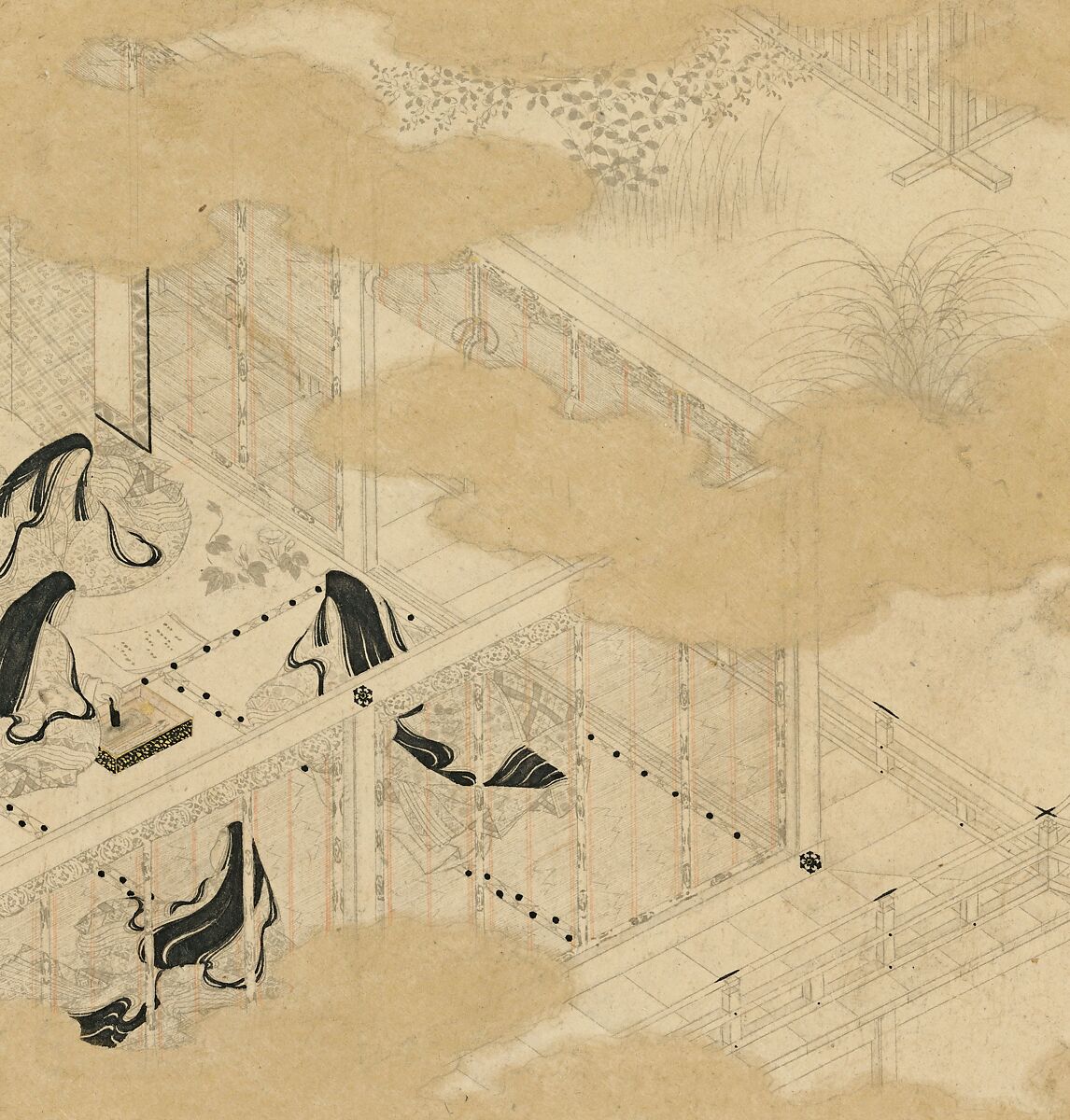 Albums of scenes from The Tale of Genji, Tosa Mitsunori (Japanese, 1583–1638), Two albums of thirty leaves; ink, red pigment, and gold on paper, Japan 