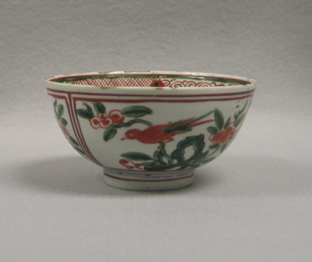 Bowl, White porcelain decorated with green enamel and iron red, China 