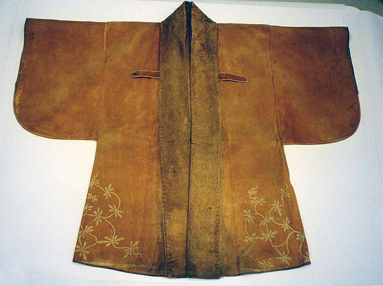 Leather Coat (Kawabaori) with Pattern of Large Shrimp, Leather, silk, Japan