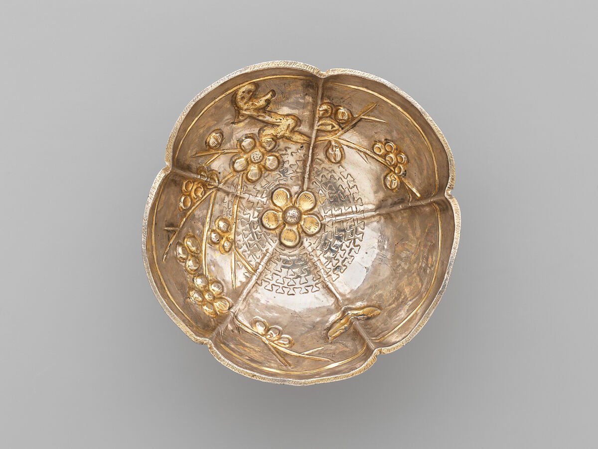 Cup with Plum and Crescent Moon, Silver with repoussé decoration and gilding, China