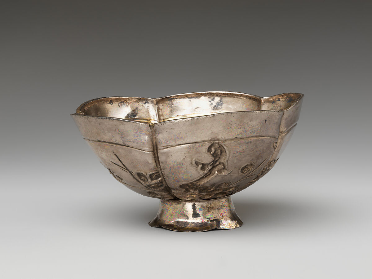 Cup with Plum and Crescent Moon, Silver with repoussé decoration and gilding, China