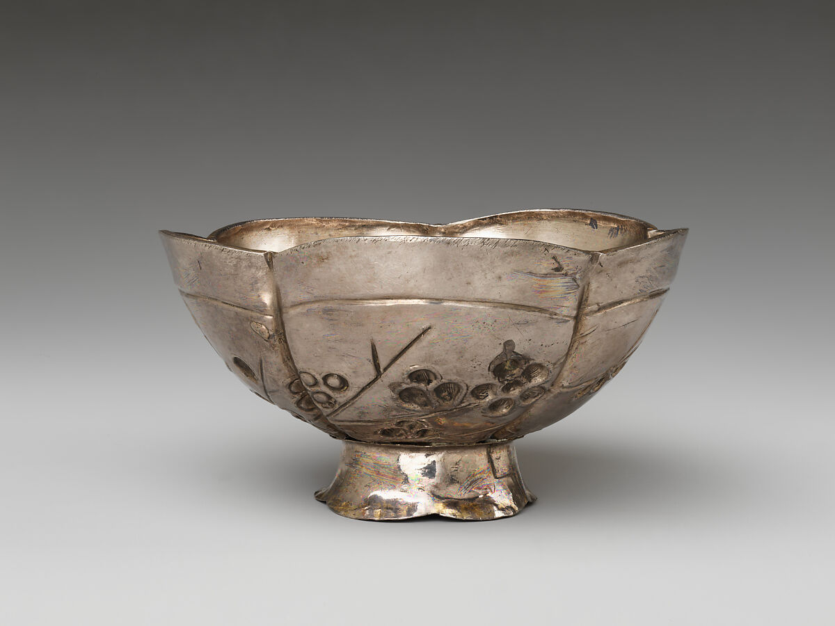 Cup with Plum and Crescent Moon, Silver with repoussé decoration and gilding, China 