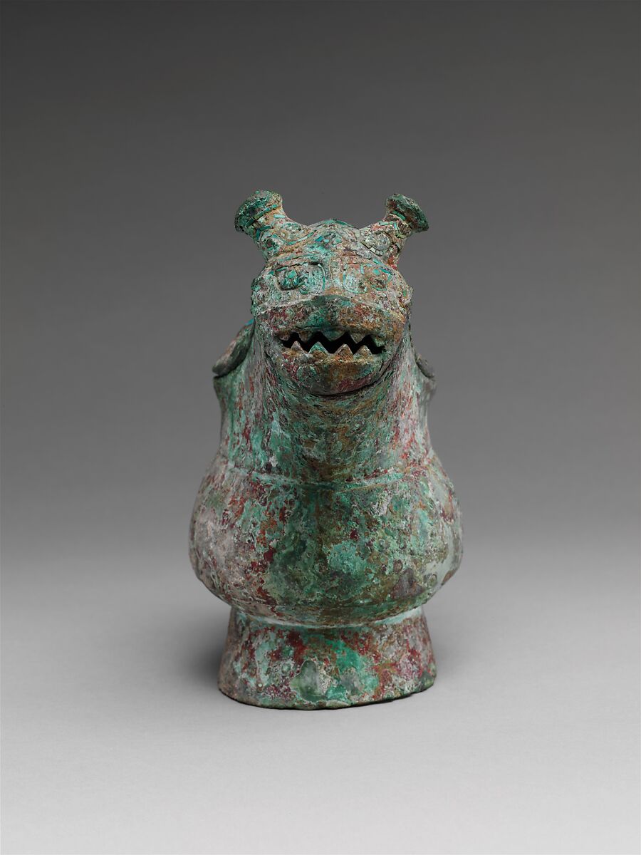 Wine pouring vessel (Gong), Bronze inlaid with turquoise, China