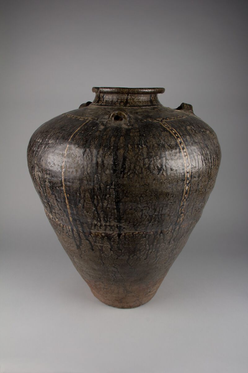 Storage Jar, Stoneware with relief decoration and brown glazes (Martaban ware), China 