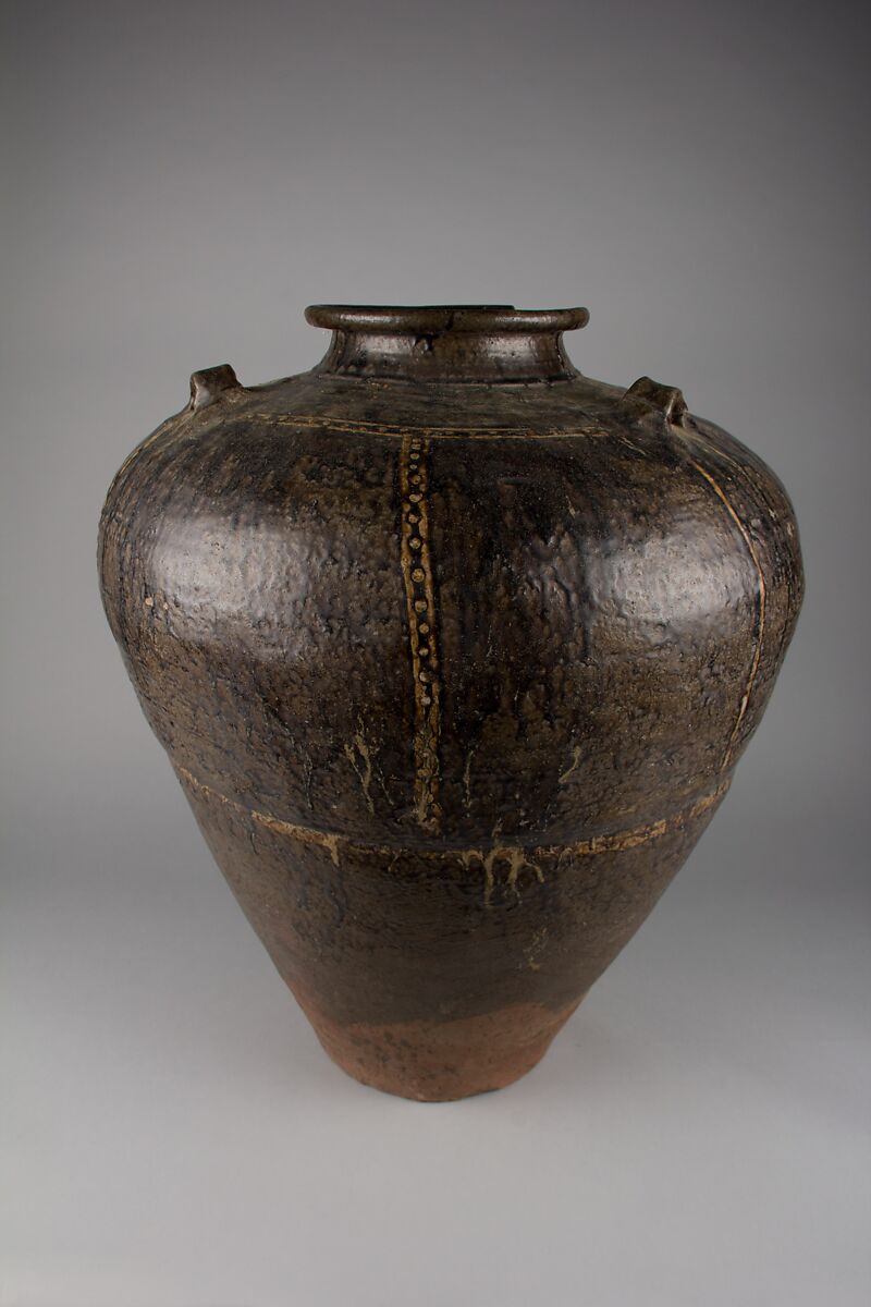Storage Jar, Stoneware with relief decoration and brown glazes (Martaban ware), China