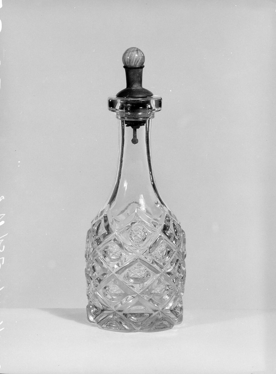 Bitters Bottle, Pressed glass, diamond thumbprint, American 