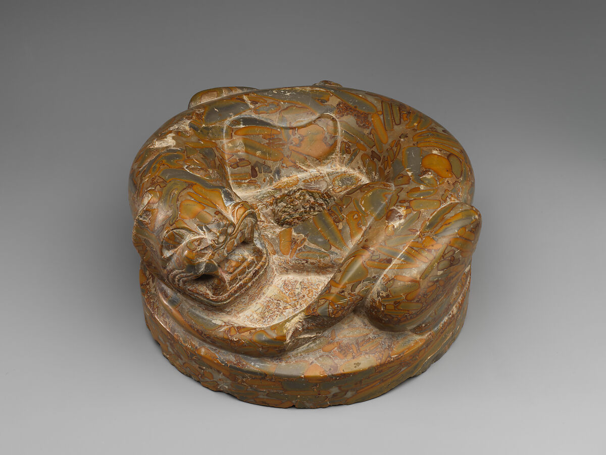 Pole base in the form of a tiger, Pudding stone, China