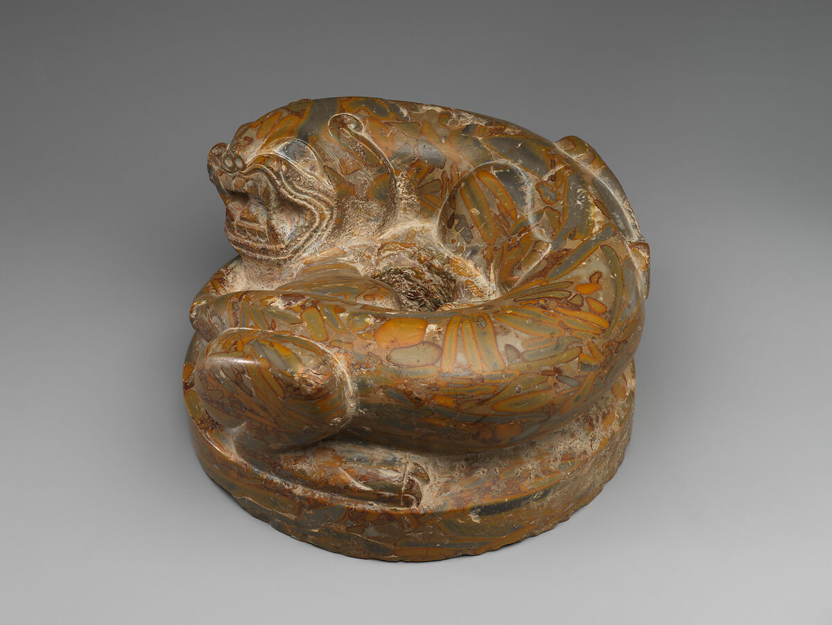 Pole base in the form of a tiger, Pudding stone, China