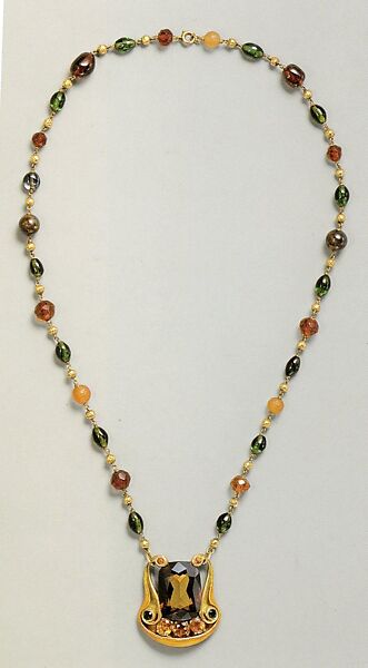 Necklace, Designed by Louis C. Tiffany (American, New York 1848–1933 New York), Alexandrite, semi-precious stones, gold, American 