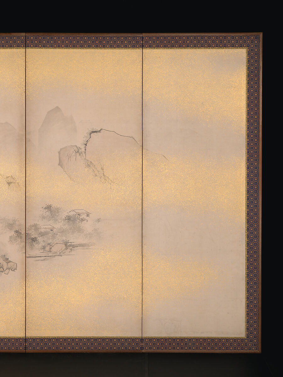 Summer and Autumn Landscapes, Nakabayashi Chikkei (Japanese, 1816–1867), Pair of six-panel folding screens; ink, color, and gold flecks on paper, Japan