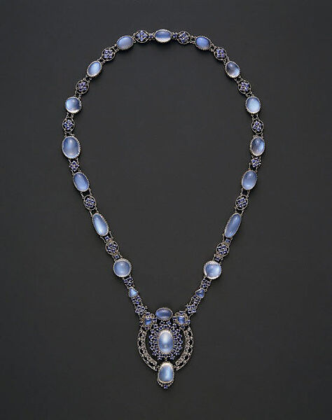 Necklace with Pendant, Designed by Louis C. Tiffany (American, New York 1848–1933 New York), Moonstones, sapphires, platinum, American