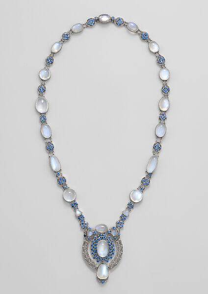 Necklace with Pendant, Designed by Louis C. Tiffany (American, New York 1848–1933 New York), Moonstones, sapphires, platinum, American 