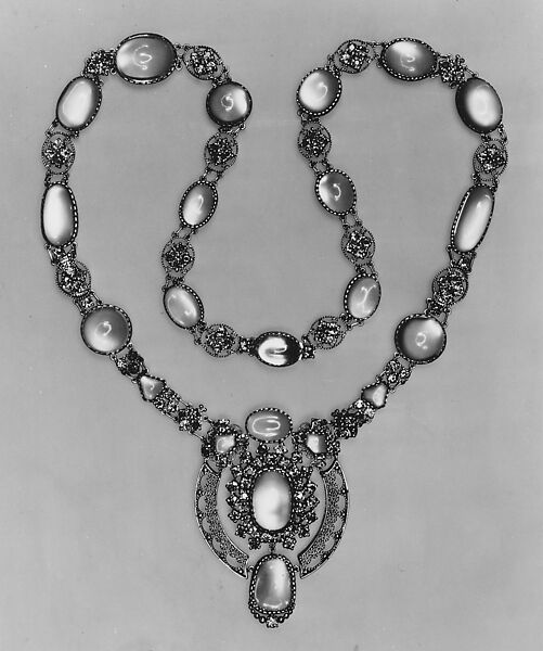 Necklace with Pendant, Designed by Louis C. Tiffany (American, New York 1848–1933 New York), Moonstones, sapphires, platinum, American