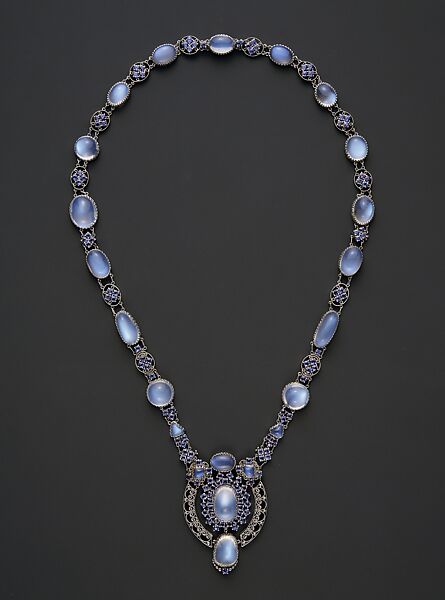 Necklace with Pendant, Designed by Louis C. Tiffany (American, New York 1848–1933 New York), Moonstones, sapphires, platinum, American