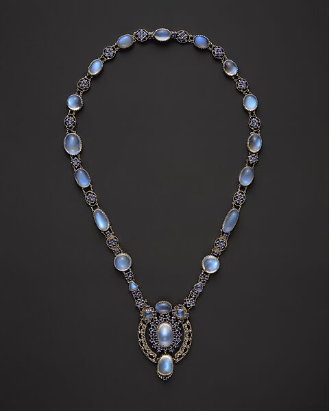 Necklace with Pendant, Designed by Louis C. Tiffany (American, New York 1848–1933 New York), Moonstones, sapphires, platinum, American