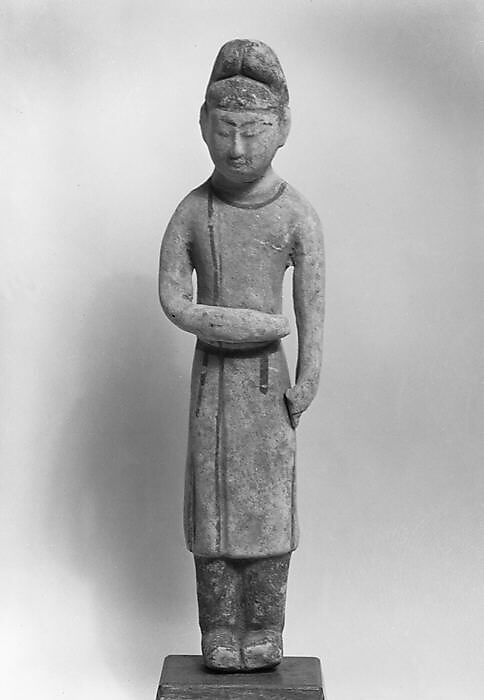 Male attendant, Unfired clay with pigment, China 