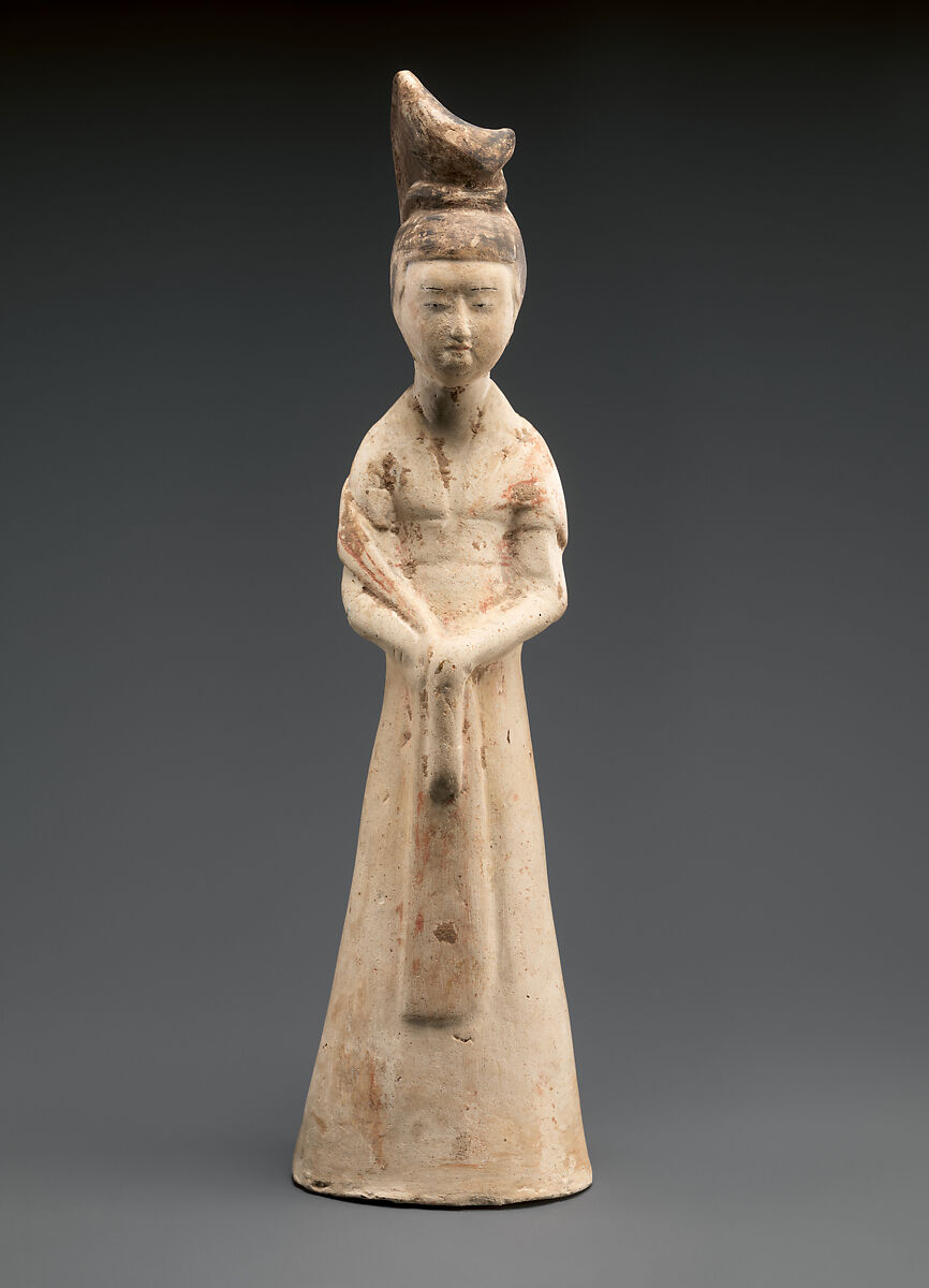 Female attendant, Earthenware with pigment, China