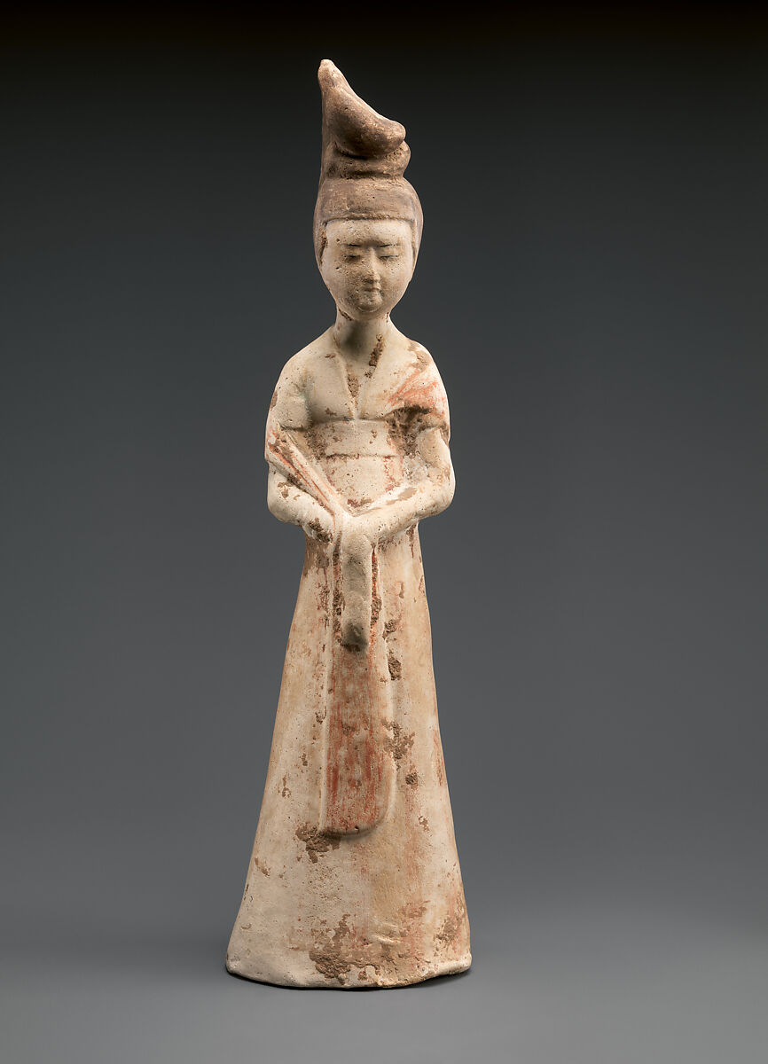 Female attendant, Earthenware with pigment, China