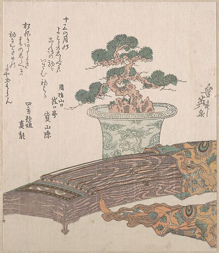 Potted Pine Tree and Koto (Japanese Harp)