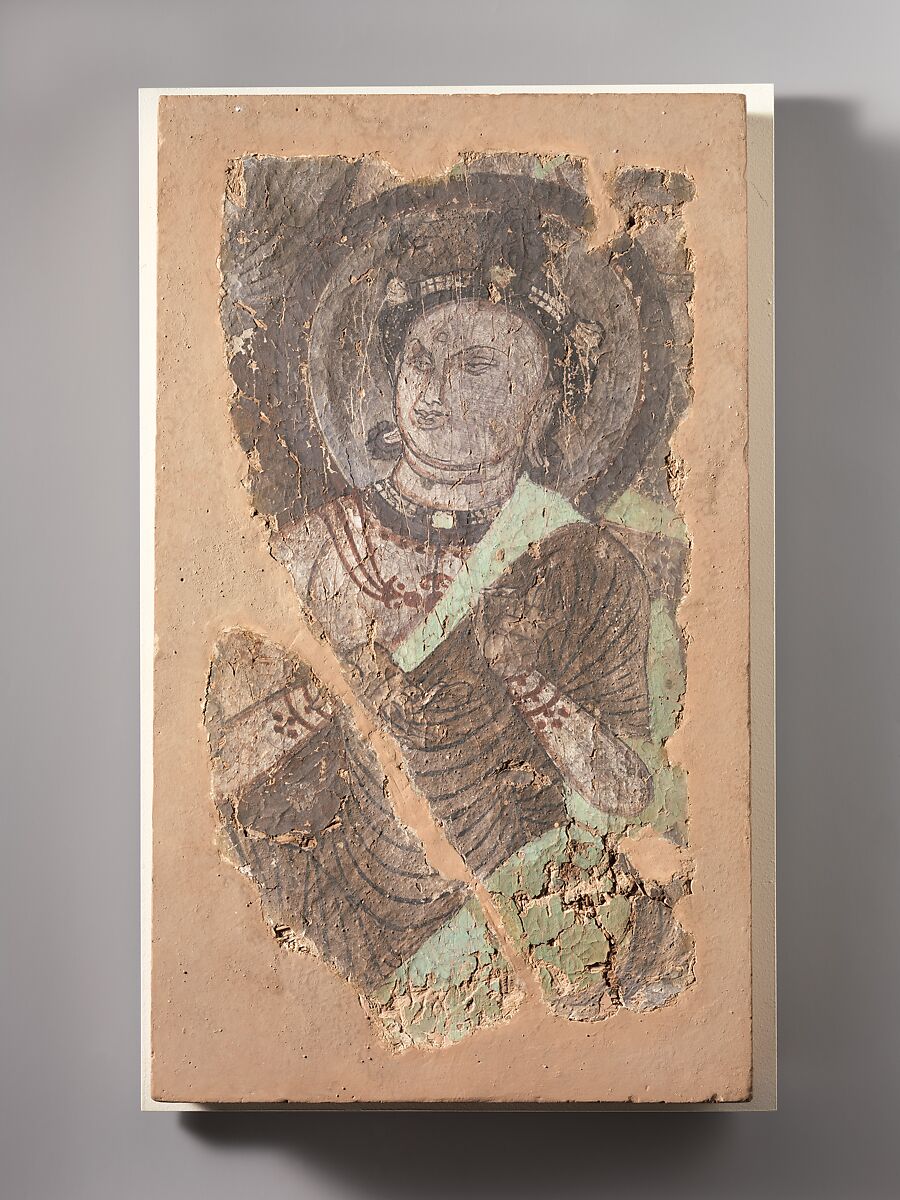 Seated Bodhisattva, Pigments on mud plaster, China (Xinjiang Uyghur Autonomous Region) 