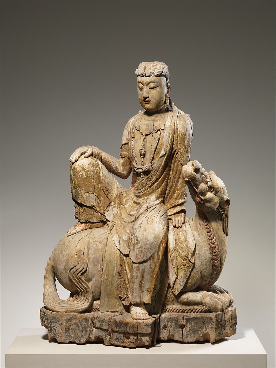 Bodhisattva Avalokiteshvara of the Lion's Roar, or Simhanada Avalokiteshvara (Shi Hou Guanyin), Wood (poplar) with pigment; single-woodblock construction, China 