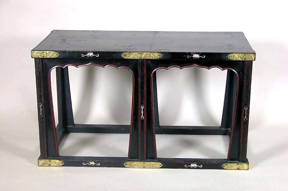 Altar Table, Unidentified artist, Black lacquer on wood inlaid with mother-of-pearl; gilt-bronze fittings, Japan