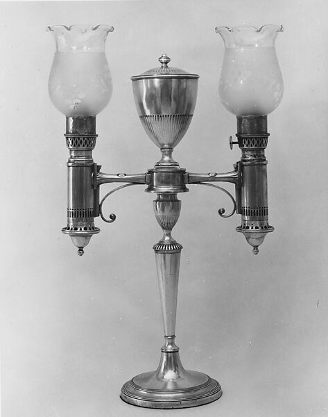 Oil Lamp, Silver plate on copper, glass 