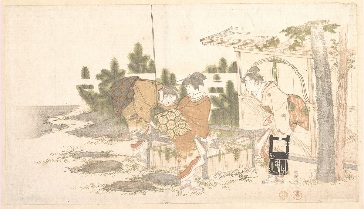 Print, Katsushika Hokusai (Japanese, Tokyo (Edo) 1760–1849 Tokyo (Edo)), Woodblock print (surimono); ink and color on paper, Japan 