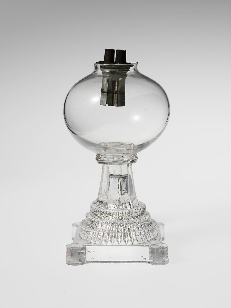 Whale Oil Lamp, Pressed and free-blown lead glass 