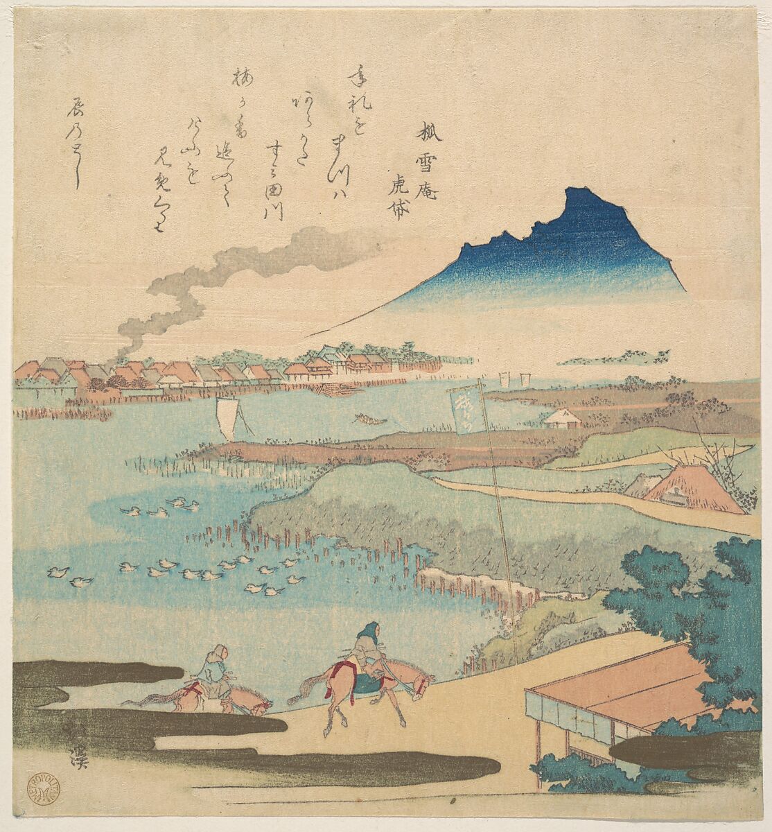 Sumida River, Totoya Hokkei (Japanese, 1780–1850), Woodblock print (surimono); ink and color on paper, Japan 