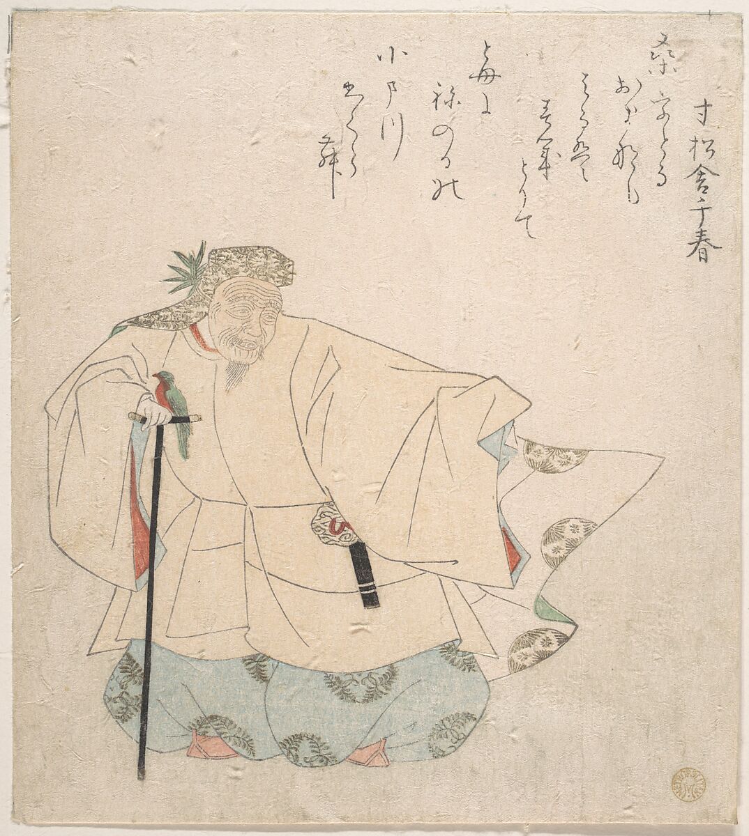 Scene from Noh Dance, Totoya Hokkei (Japanese, 1780–1850), Woodblock print (surimono); ink and color on paper, Japan 