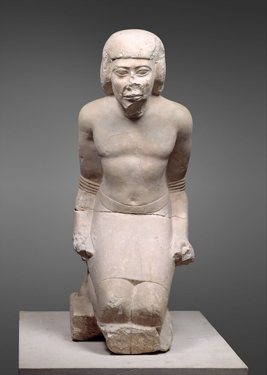 Statue of Kneeling Captive, Limestone, paint