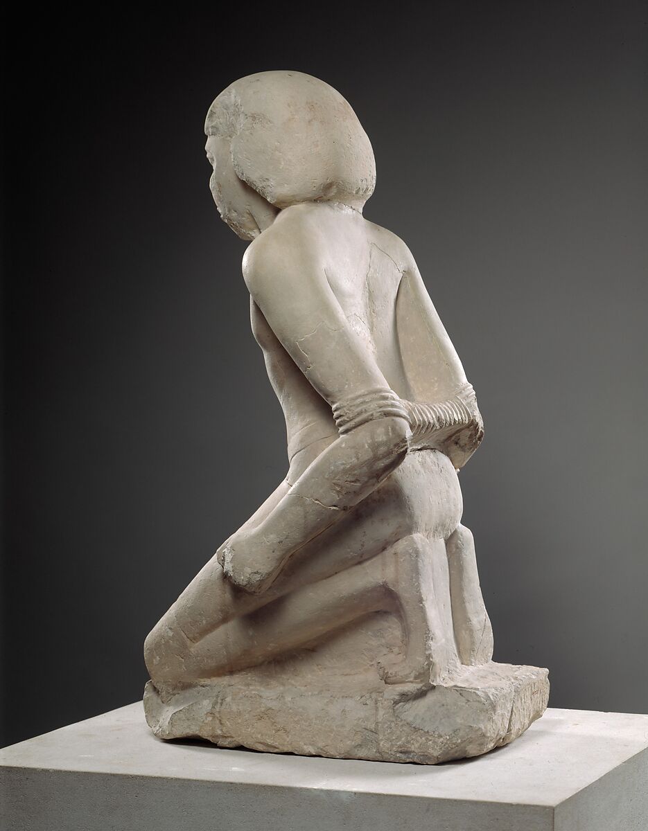 Statue of Kneeling Captive, Limestone, paint