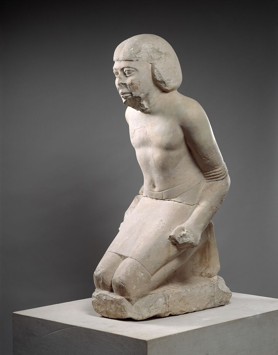 Statue of Kneeling Captive, Limestone, paint