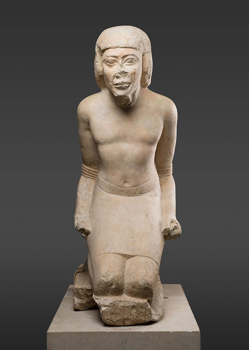 Statue of Kneeling Captive, Limestone, paint