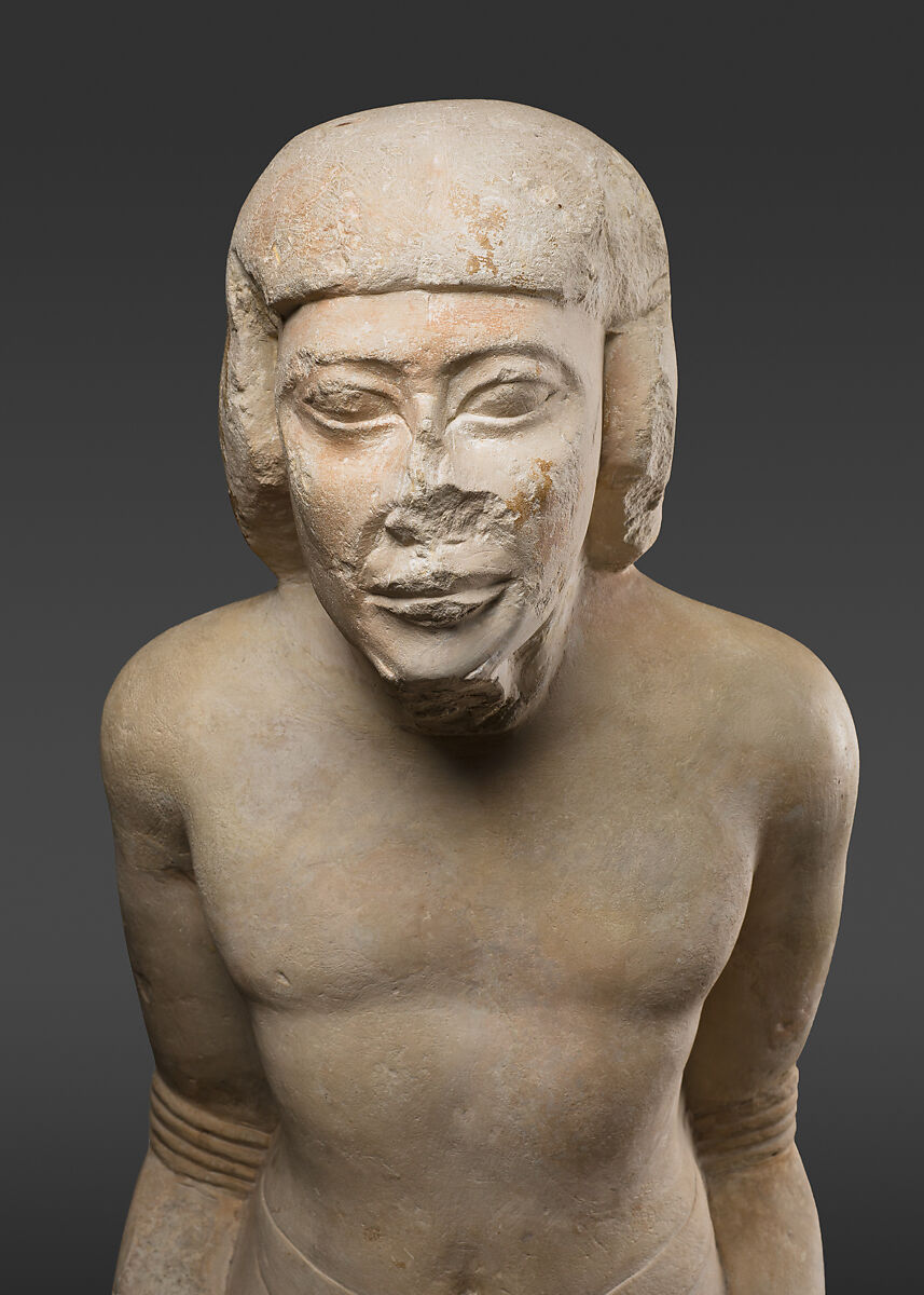 Statue of Kneeling Captive, Limestone, paint