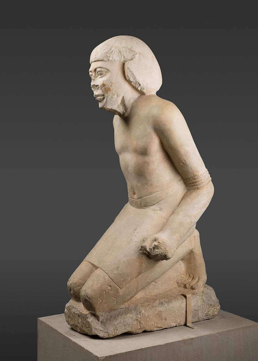 Statue of Kneeling Captive, Limestone, paint