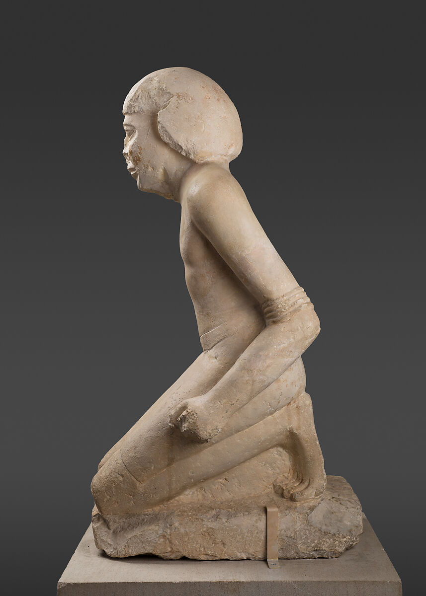 Statue of Kneeling Captive, Limestone, paint