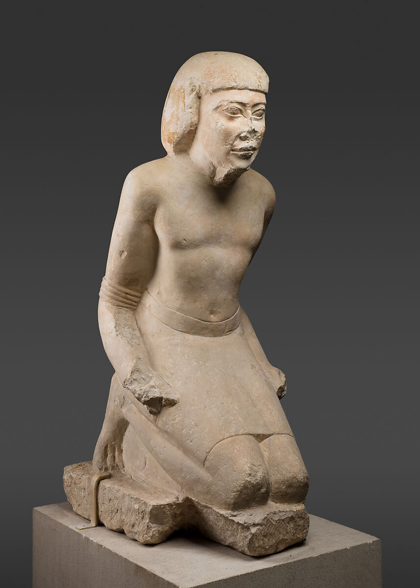 Statue of Kneeling Captive, Limestone, paint