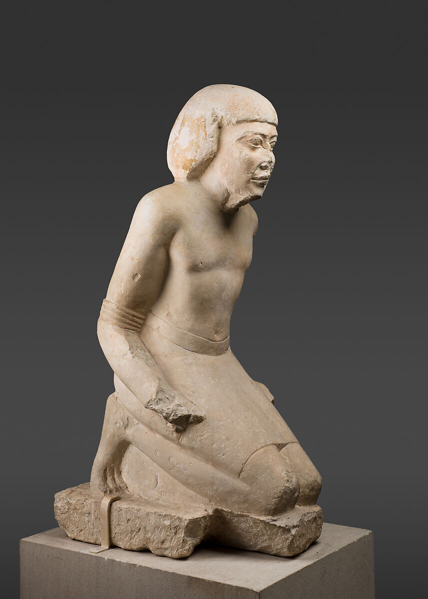 Statue of Kneeling Captive, Limestone, paint
