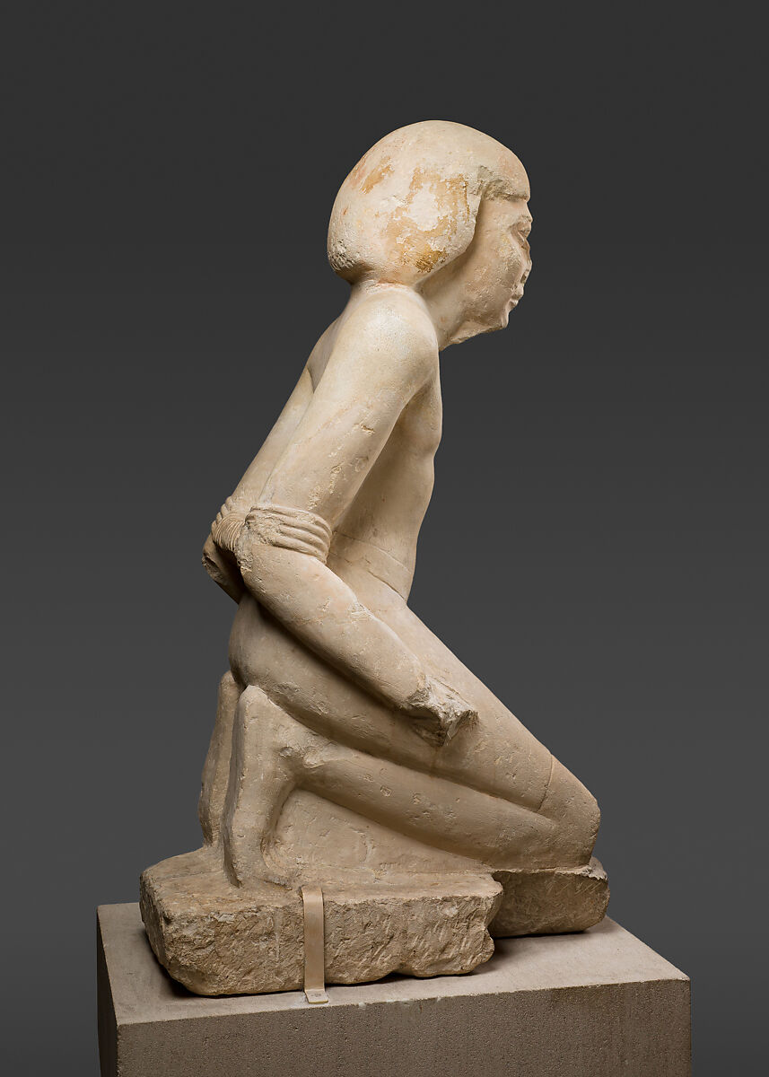Statue of Kneeling Captive, Limestone, paint