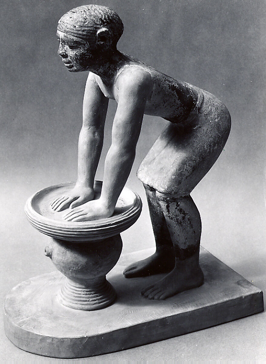 Figure of a male beer-maker, Limestone, paint 