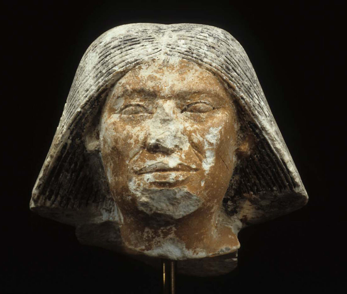 Head of a statue of an older man, Limestone, paint