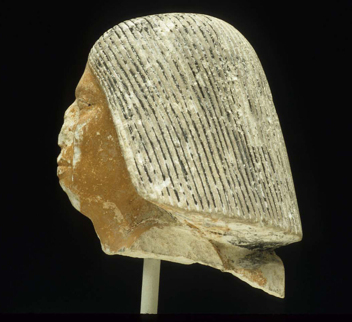 Head of a statue of an older man, Limestone, paint