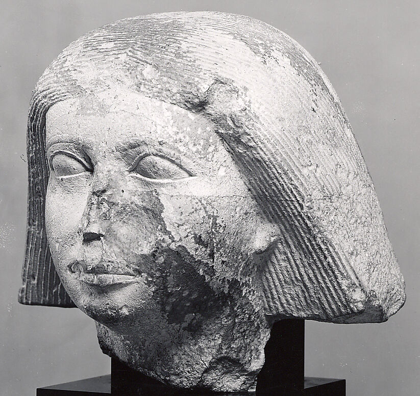 Head of a statue, Limestone, paint 