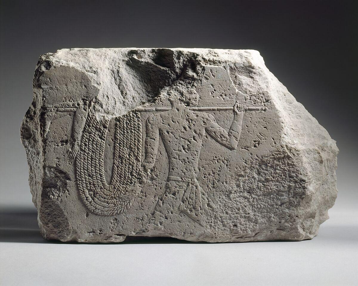 Relief fragment with soldiers running with a rope, Limestone