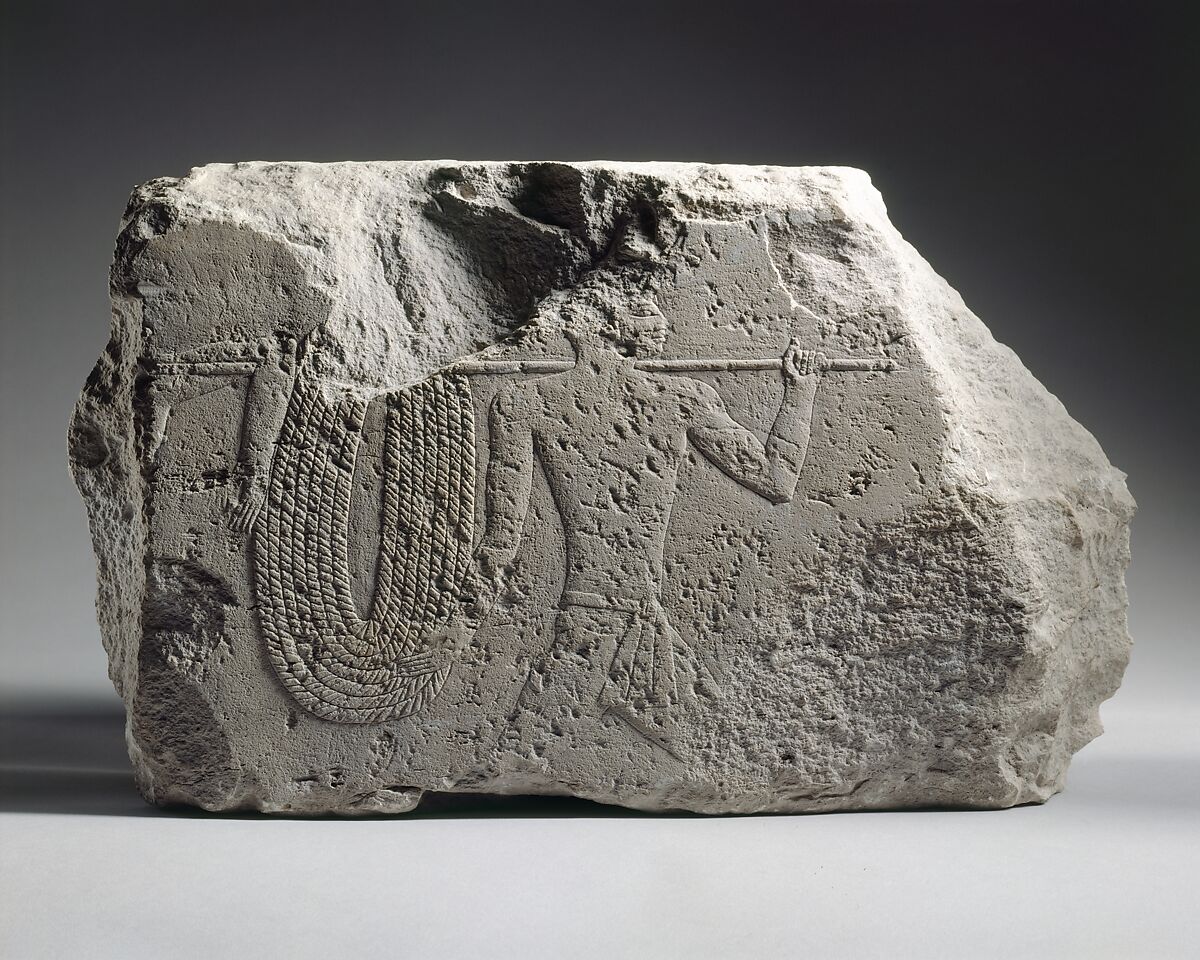 Relief fragment with soldiers running with a rope, Limestone 