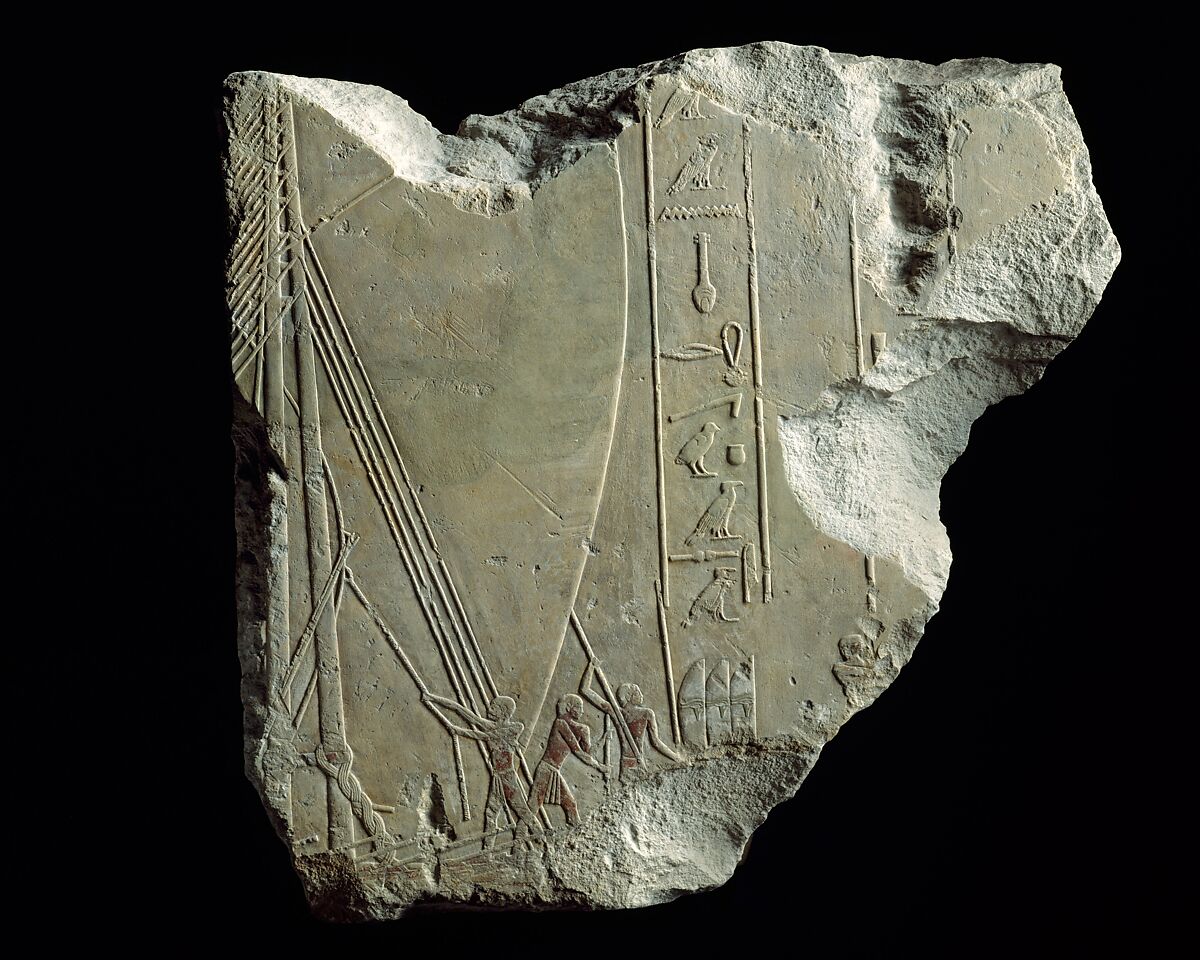 Relief Fragment with a Ship Under Sail, Limestone, paint traces 